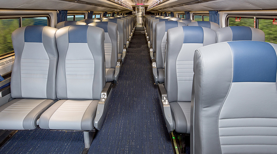 Empty rows of seats in business class.
