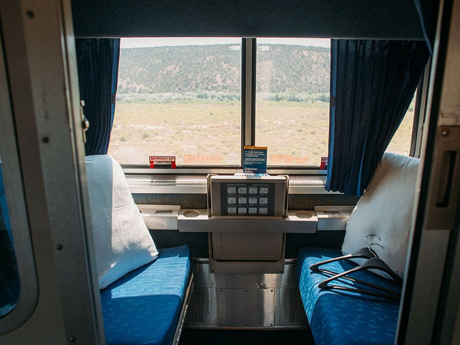 View of an Amtrak Roomette, also known as a private room.